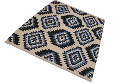 handmade Modern Kilim Ivory Black Hand-Woven RECTANGLE 100% WOOL area rug 8x10