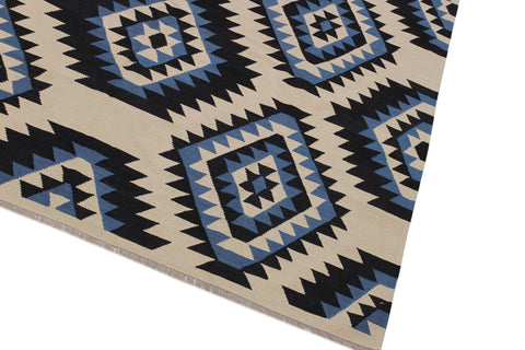 handmade Modern Kilim Ivory Black Hand-Woven RECTANGLE 100% WOOL area rug 8x10