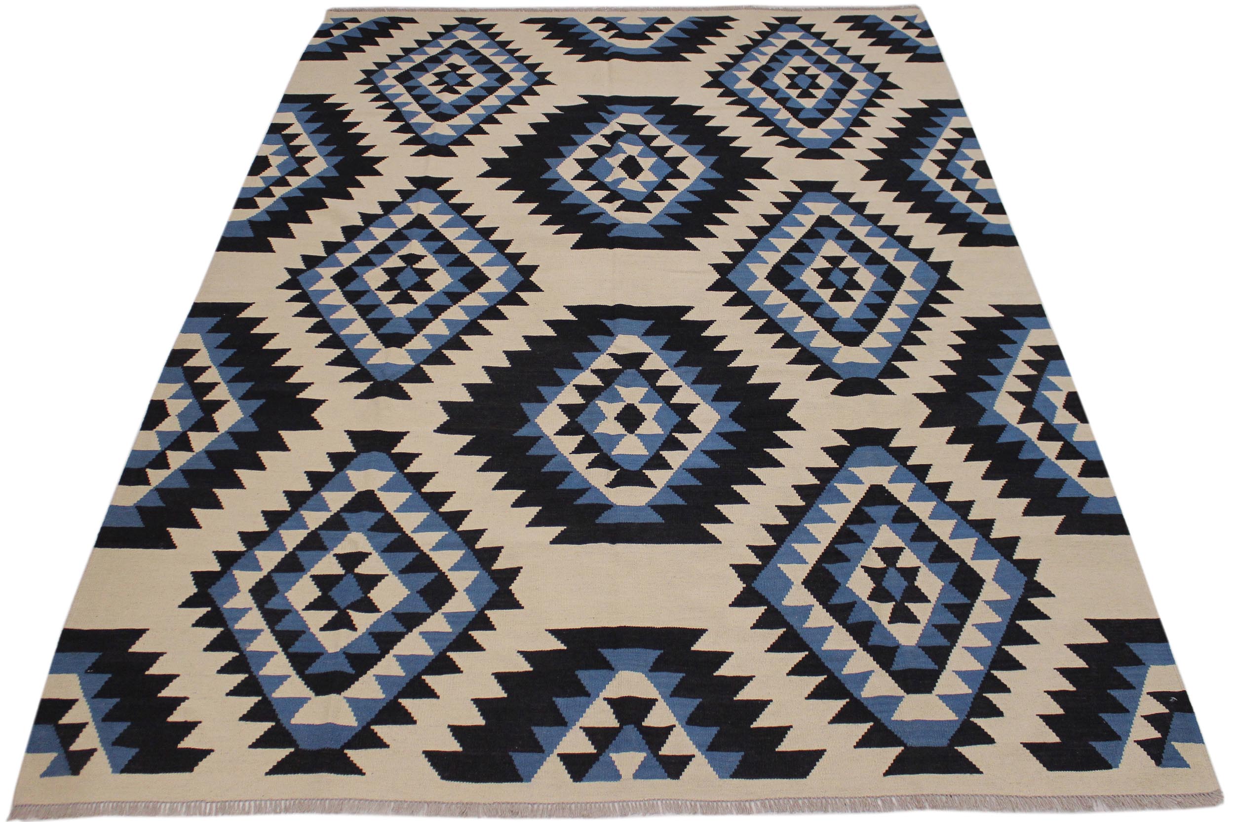 handmade Modern Kilim Ivory Black Hand-Woven RECTANGLE 100% WOOL area rug 8x10
