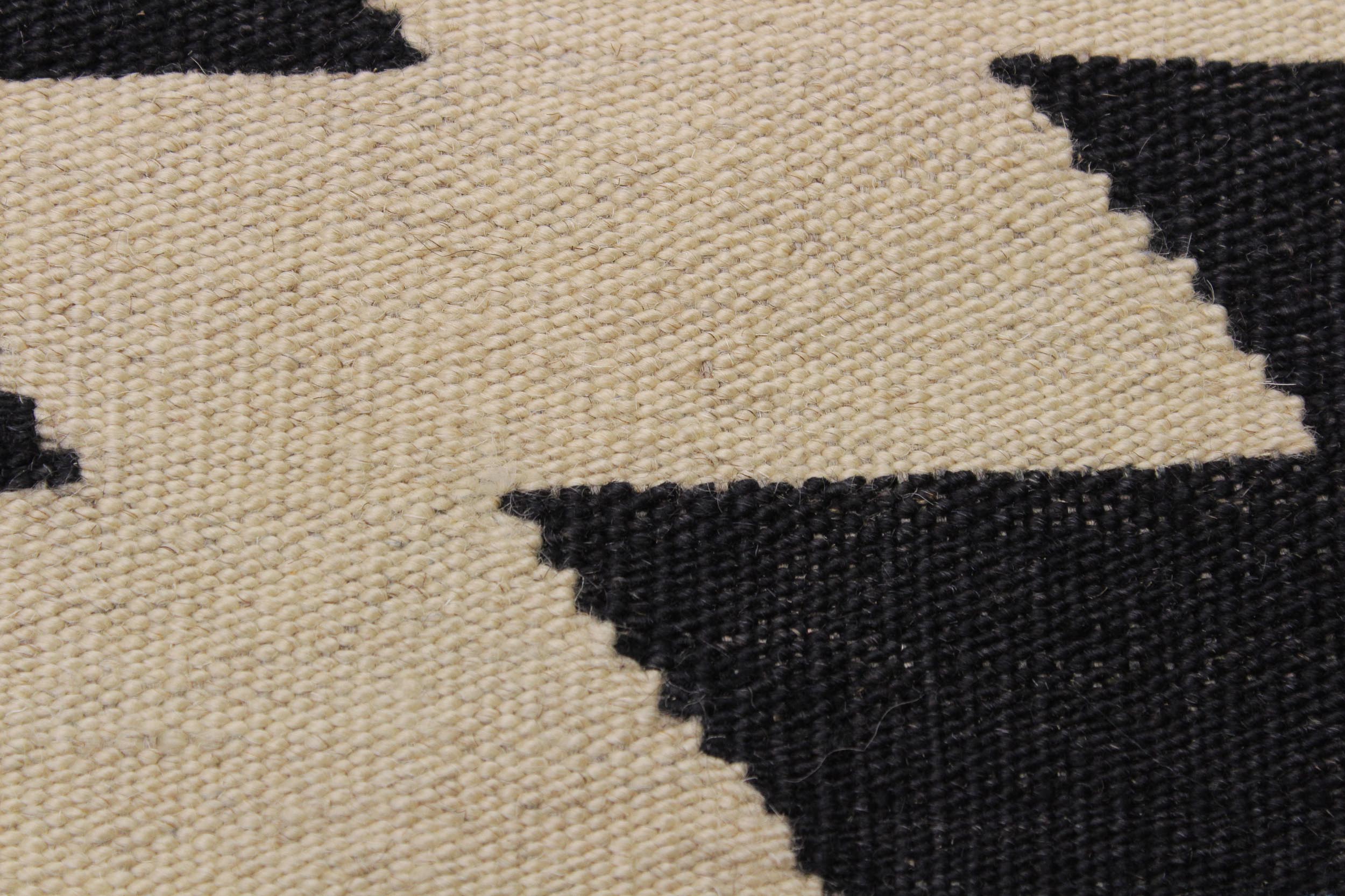 handmade Modern Kilim Ivory Black Hand-Woven RECTANGLE 100% WOOL area rug 8x10