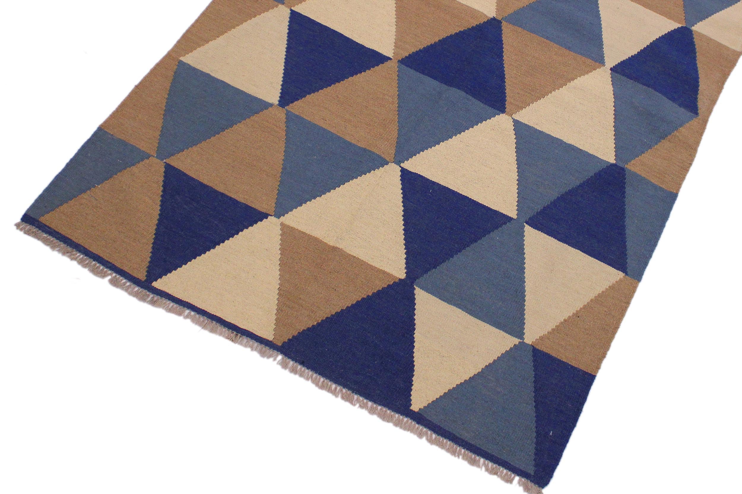 handmade Modern Kilim Ivory Blue Hand-Woven RECTANGLE 100% WOOL area rug 4x6