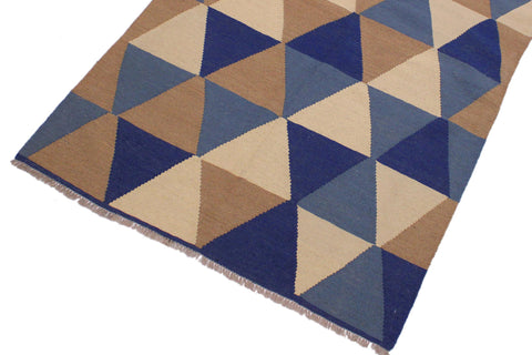handmade Modern Kilim Ivory Blue Hand-Woven RECTANGLE 100% WOOL area rug 4x6