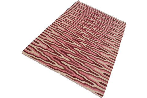 handmade Modern Kilim Ivory Pink Hand-Woven RECTANGLE 100% WOOL area rug 6x9