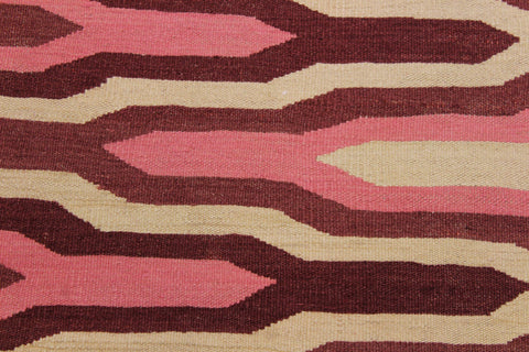 handmade Modern Kilim Ivory Pink Hand-Woven RECTANGLE 100% WOOL area rug 6x9