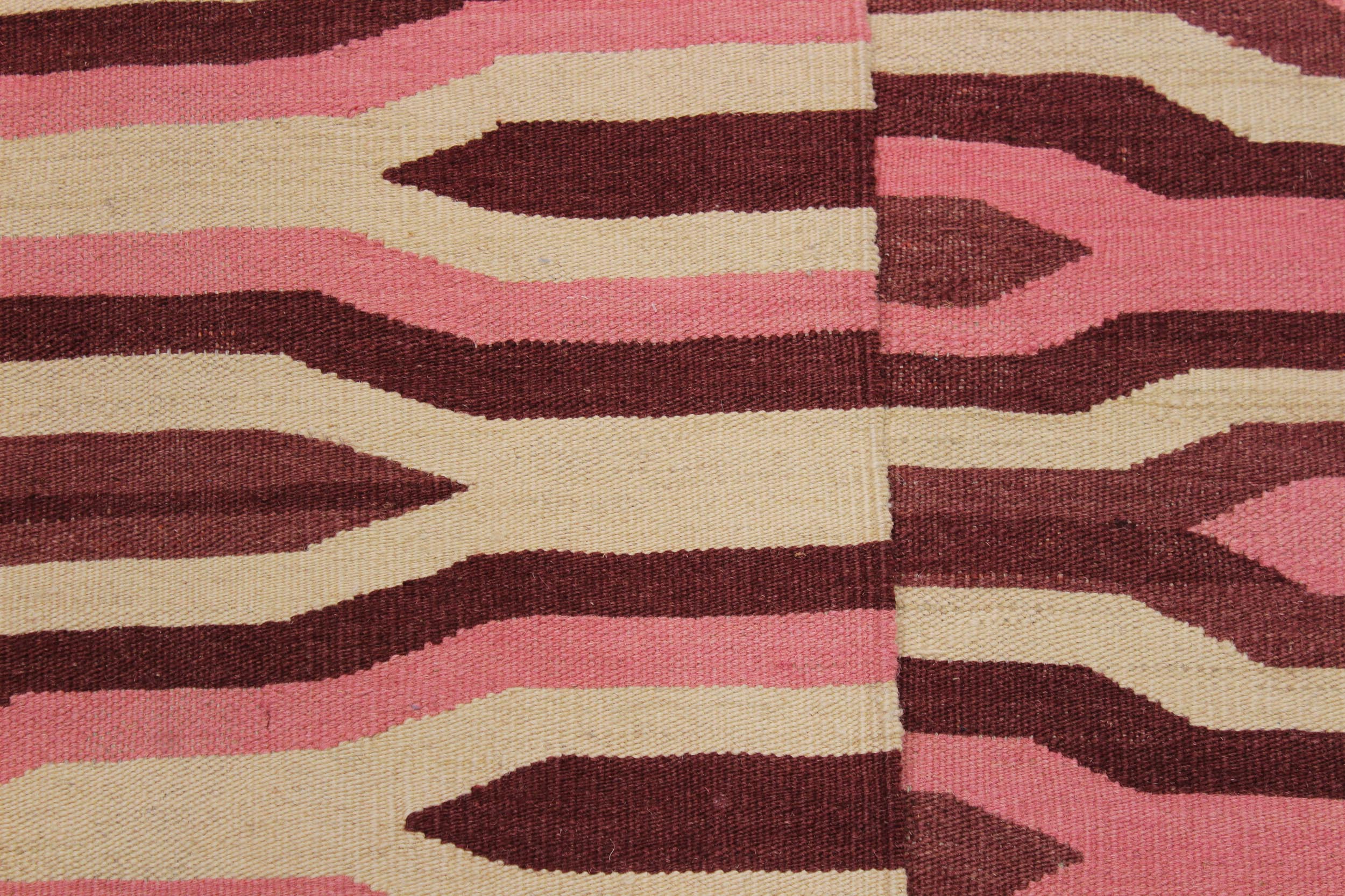 handmade Modern Kilim Ivory Pink Hand-Woven RECTANGLE 100% WOOL area rug 6x9