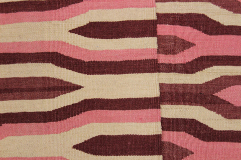 handmade Modern Kilim Ivory Pink Hand-Woven RECTANGLE 100% WOOL area rug 6x9