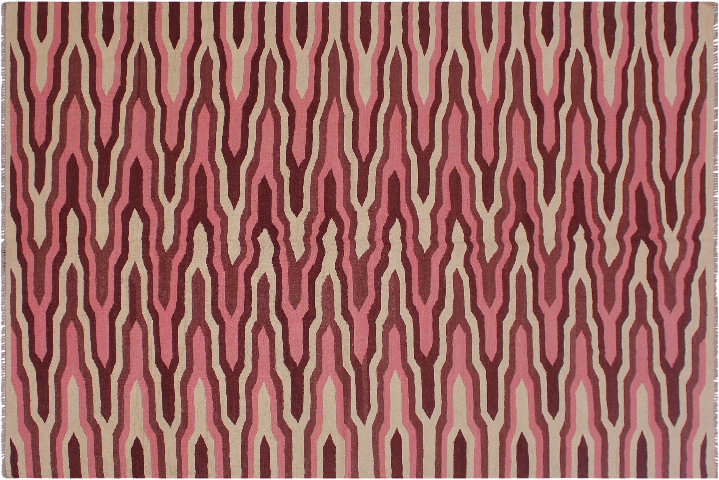 handmade Modern Kilim Ivory Pink Hand-Woven RECTANGLE 100% WOOL area rug 6x9
