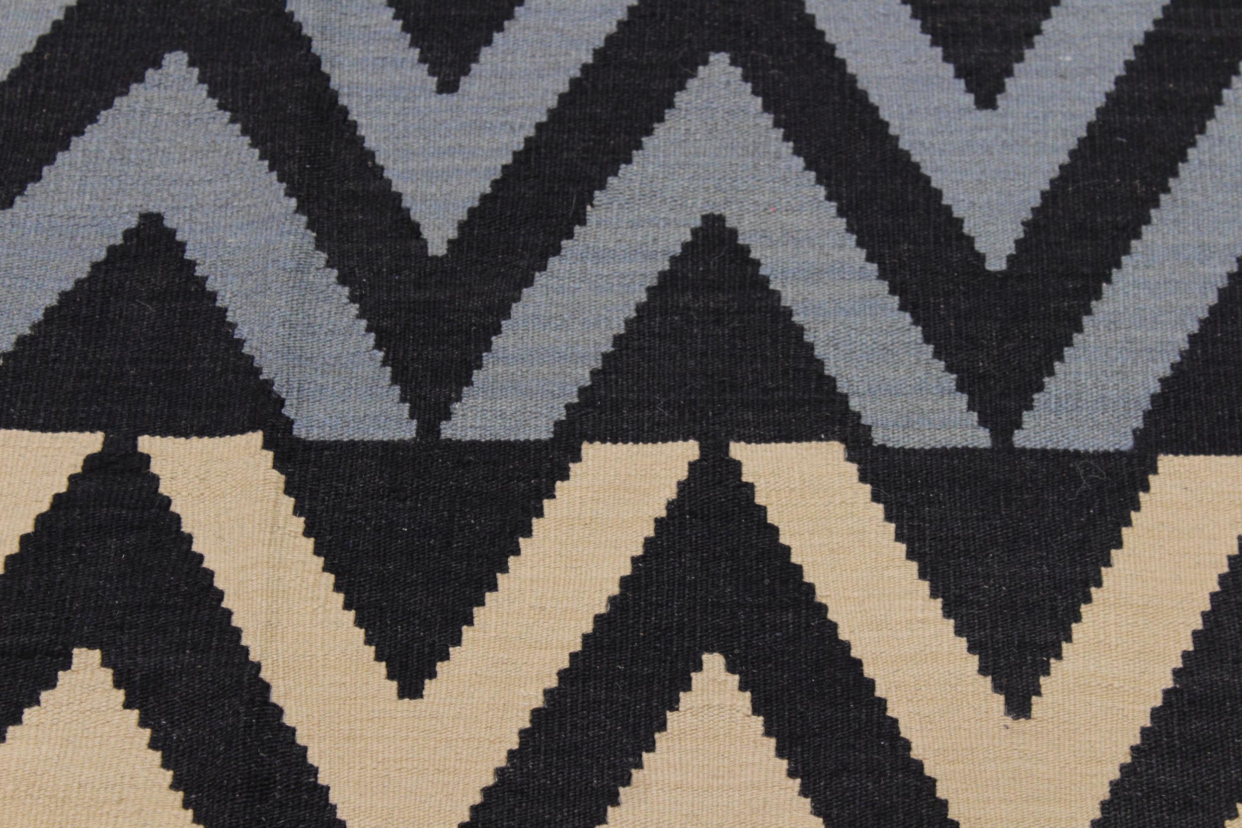 handmade Modern Kilim Black Ivory Hand-Woven RECTANGLE 100% WOOL area rug 8x10