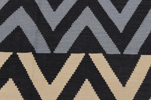 handmade Modern Kilim Black Ivory Hand-Woven RECTANGLE 100% WOOL area rug 8x10