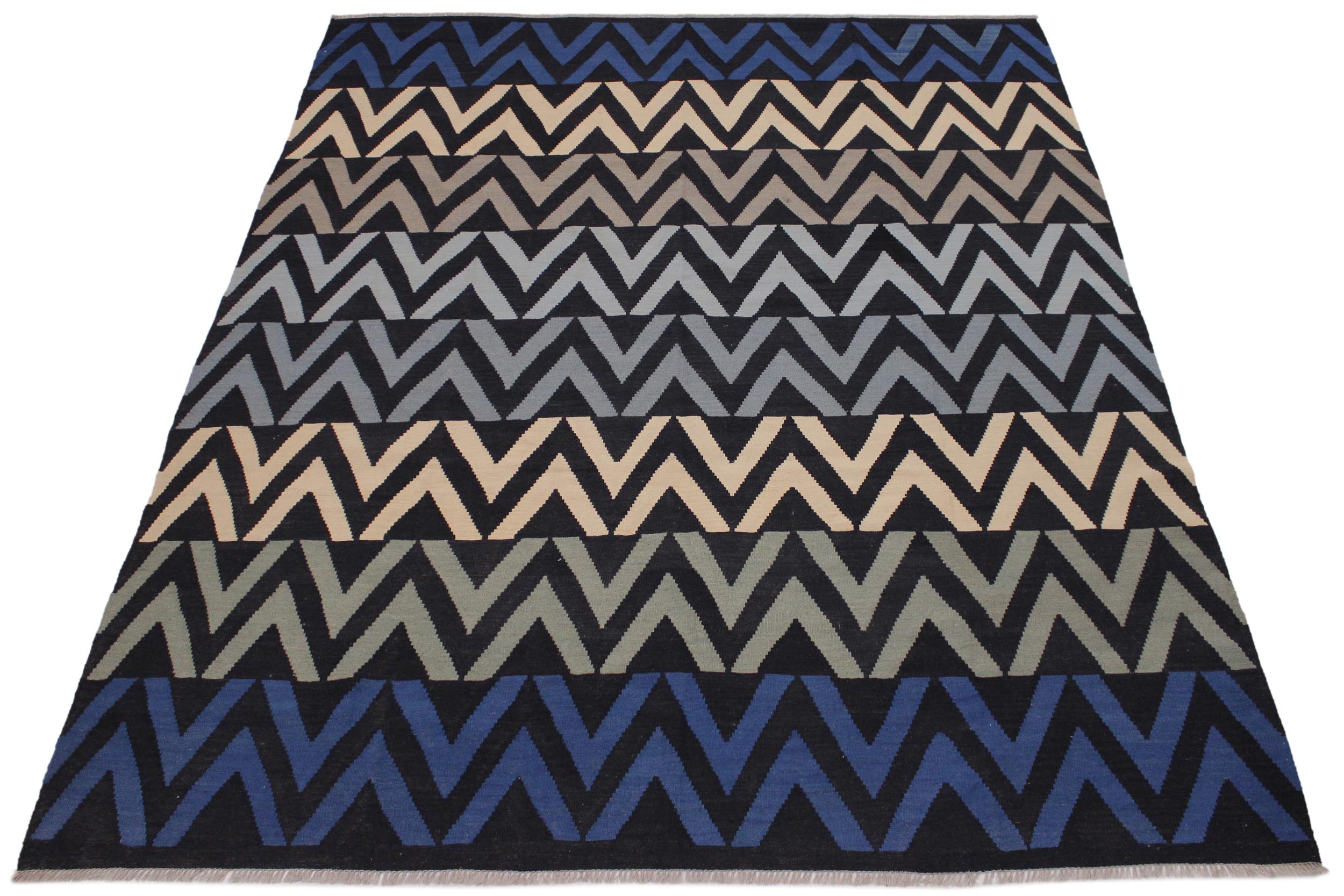 handmade Modern Kilim Black Ivory Hand-Woven RECTANGLE 100% WOOL area rug 8x10