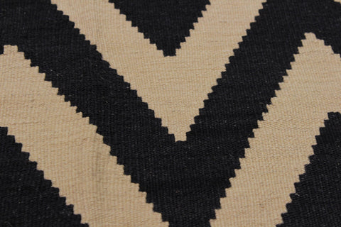 handmade Modern Kilim Black Ivory Hand-Woven RECTANGLE 100% WOOL area rug 8x10