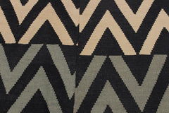 Flat Weave Kilim Antique Navaho Vintage handmade Modern Kilim Black Ivory Hand-Woven Rectangle 100% Wool Area Rug 8x10 