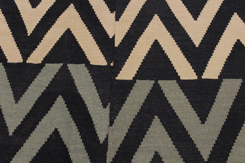 handmade Modern Kilim Black Ivory Hand-Woven RECTANGLE 100% WOOL area rug 8x10