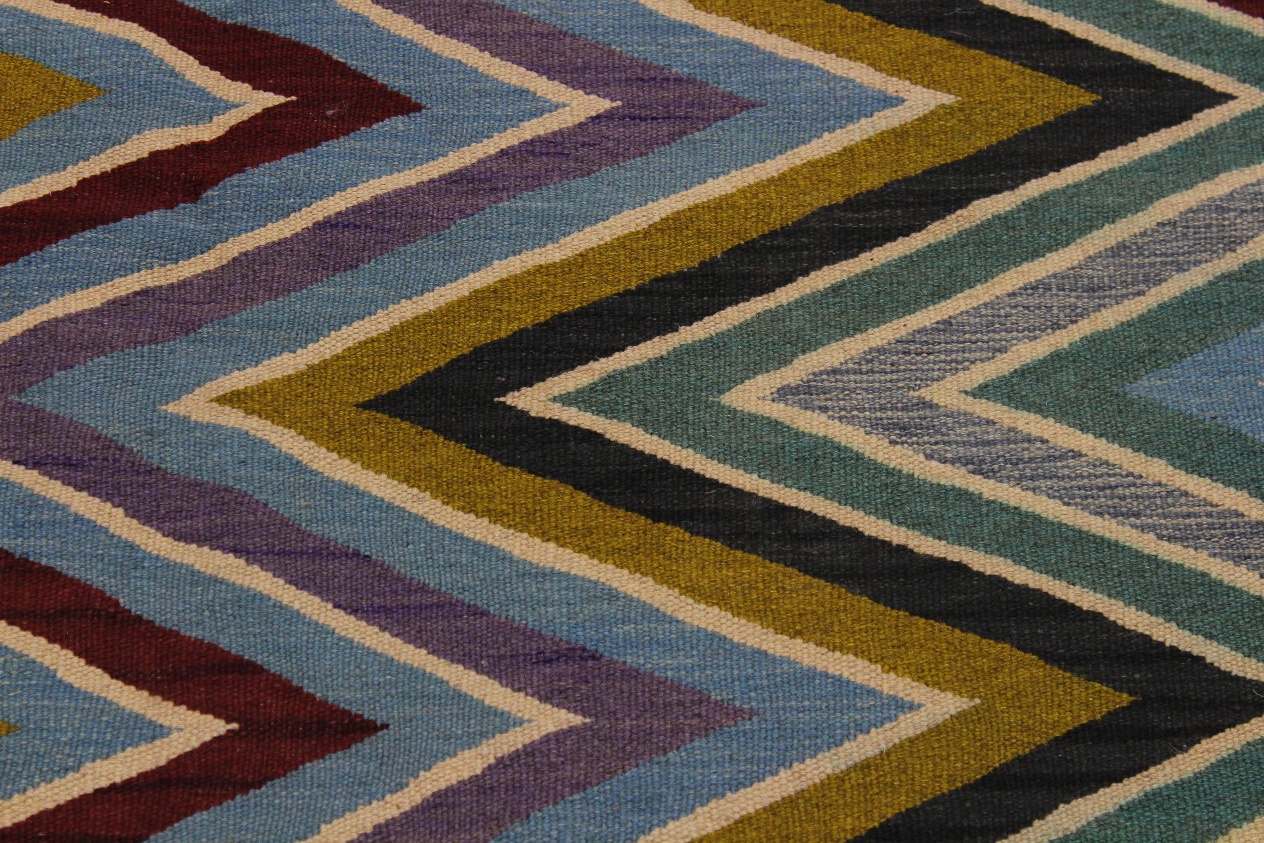 handmade Modern Kilim Lt. Blue Red Hand-Woven RECTANGLE 100% WOOL area rug 5x7