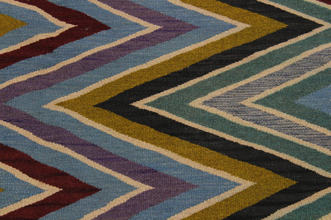 handmade Modern Kilim Lt. Blue Red Hand-Woven RECTANGLE 100% WOOL area rug 5x7