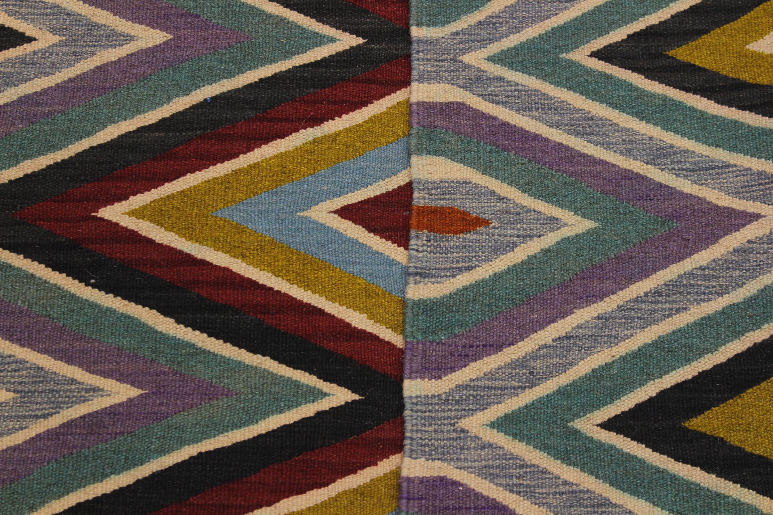 handmade Modern Kilim Lt. Blue Red Hand-Woven RECTANGLE 100% WOOL area rug 5x7