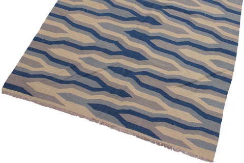 handmade Modern Kilim Ivory Blue Hand-Woven RECTANGLE 100% WOOL area rug 5x7