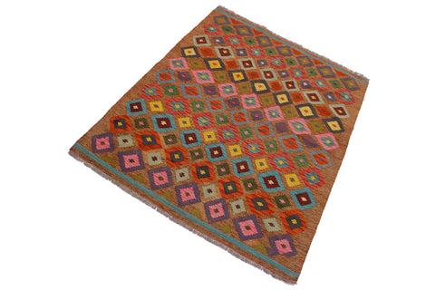 handmade Modern Kilim Brown Pink Hand-Woven RECTANGLE 100% WOOL area rug 5 x 6