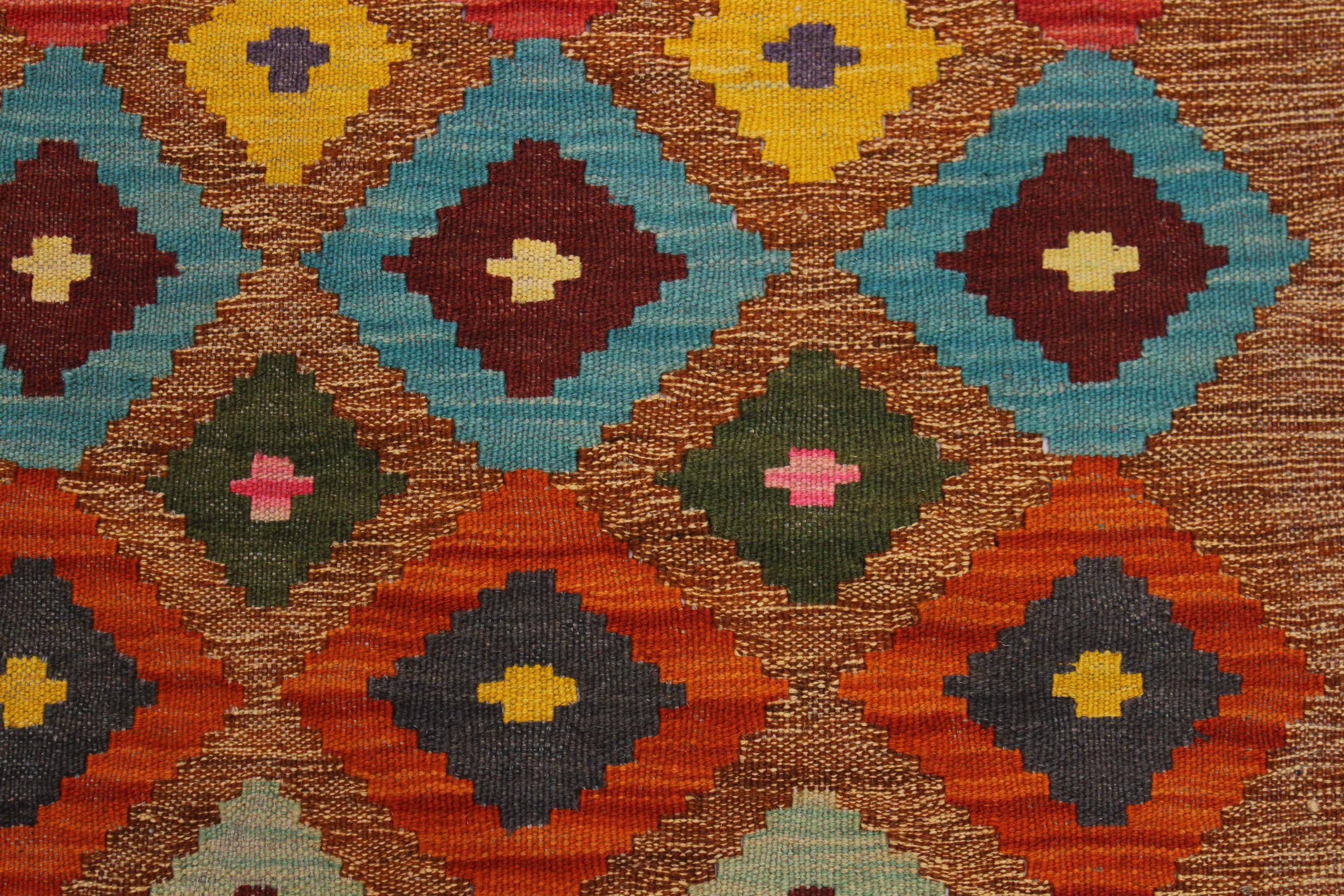 handmade Modern Kilim Brown Pink Hand-Woven RECTANGLE 100% WOOL area rug 5 x 6