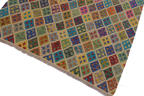 handmade Geometric Kilim Ivory Blue Hand-Woven RECTANGLE 100% WOOL area rug 5 x 7