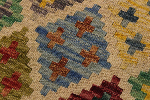 handmade Geometric Kilim Ivory Blue Hand-Woven RECTANGLE 100% WOOL area rug 5 x 7
