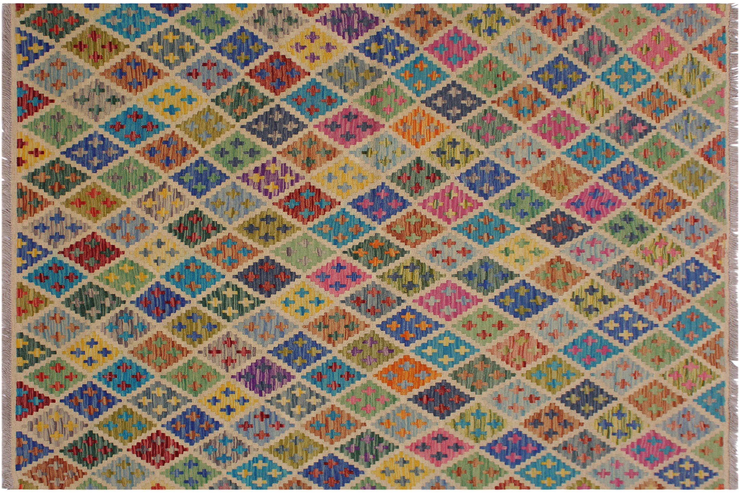 handmade Geometric Kilim Ivory Blue Hand-Woven RECTANGLE 100% WOOL area rug 5 x 7