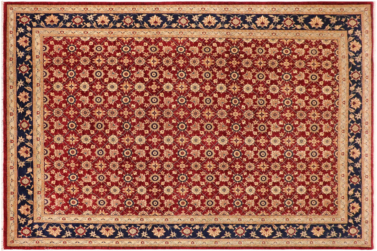 handmade Transitional Kafkaz Red Blue Hand Knotted RECTANGLE 100% WOOL area rug 10' x 14'