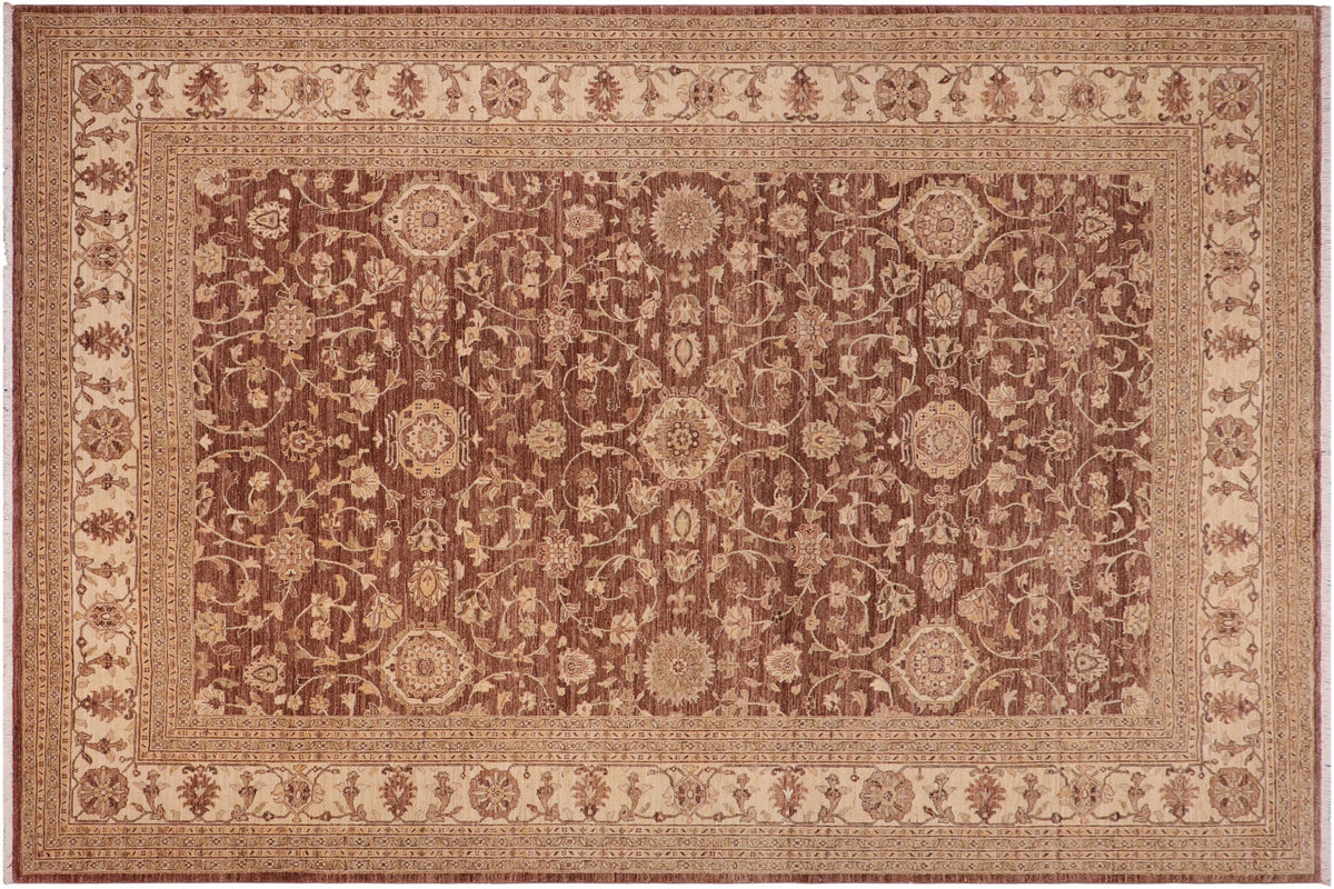 handmade Transitional Kafkaz Brown Ivory Hand Knotted RECTANGLE 100% WOOL area rug 10' x 13'