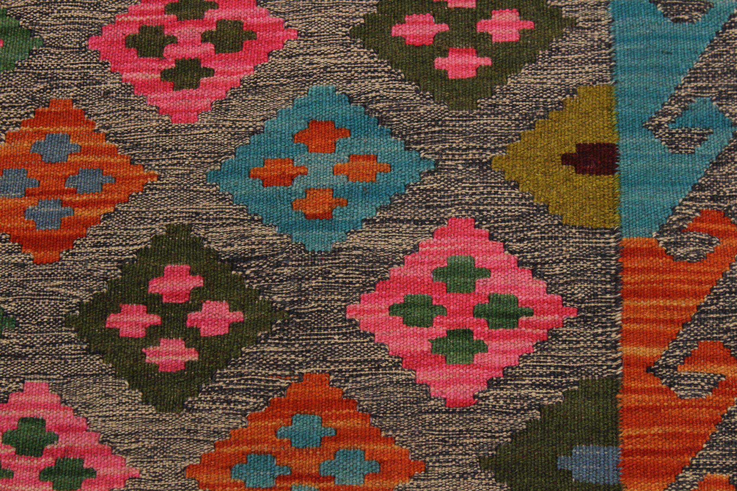 handmade Geometric Kilim Grey Pink Hand-Woven RECTANGLE 100% WOOL area rug 5 x 7