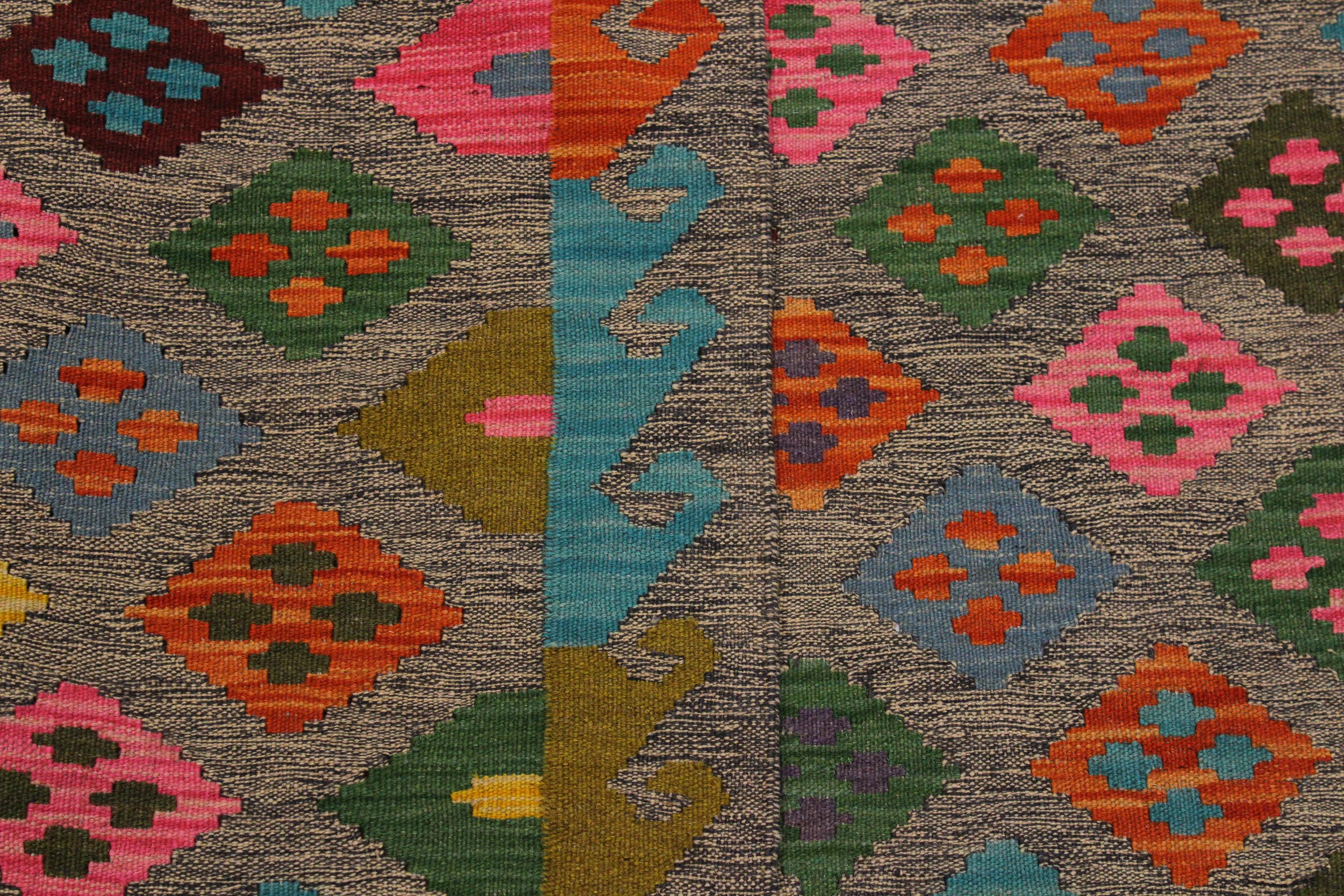 handmade Geometric Kilim Grey Pink Hand-Woven RECTANGLE 100% WOOL area rug 5 x 7