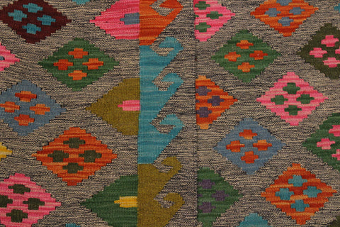 handmade Geometric Kilim Grey Pink Hand-Woven RECTANGLE 100% WOOL area rug 5 x 7