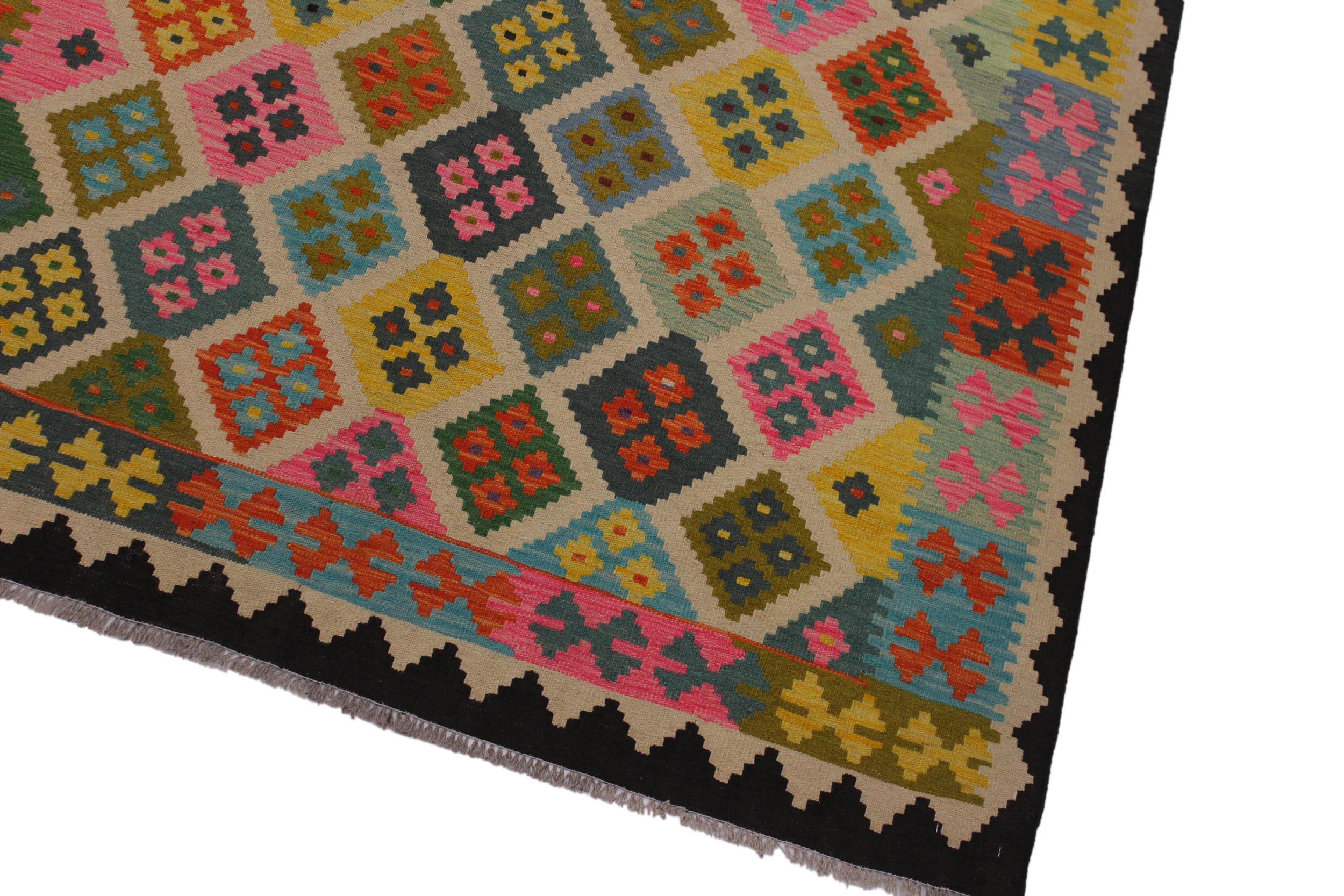 handmade Geometric Kilim Black Ivory Hand-Woven RECTANGLE 100% WOOL area rug 6 x 8