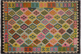 Retro Turkish Kilim Sandlin Hand-Woven Wool Rug - 5'9'' x 8'0''