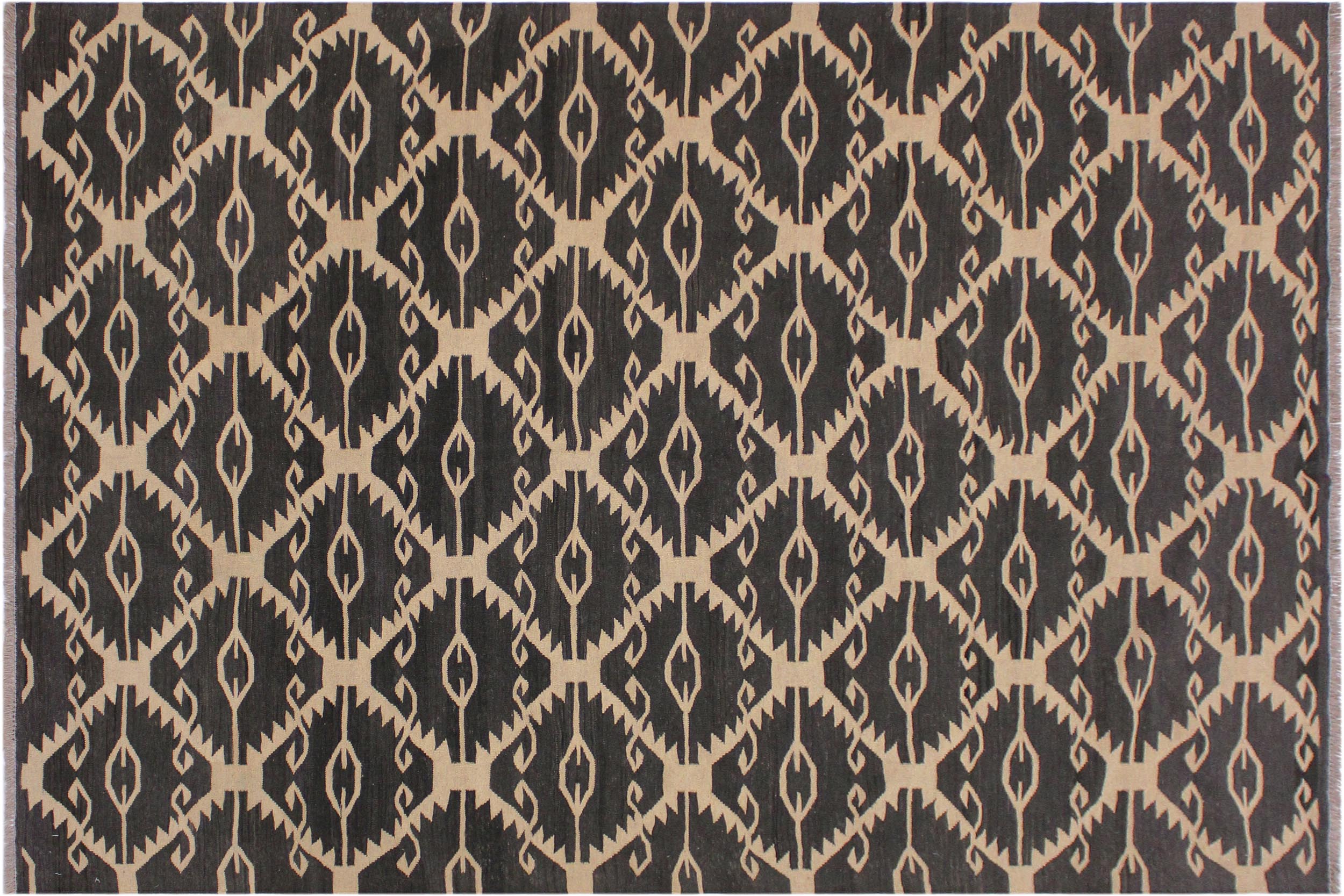 handmade Modern Kilim Black Ivory Hand-Woven RECTANGLE 100% WOOL area rug 6 x 8