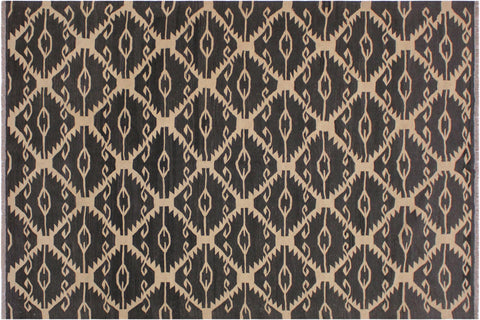handmade Modern Kilim Black Ivory Hand-Woven RECTANGLE 100% WOOL area rug 6 x 8