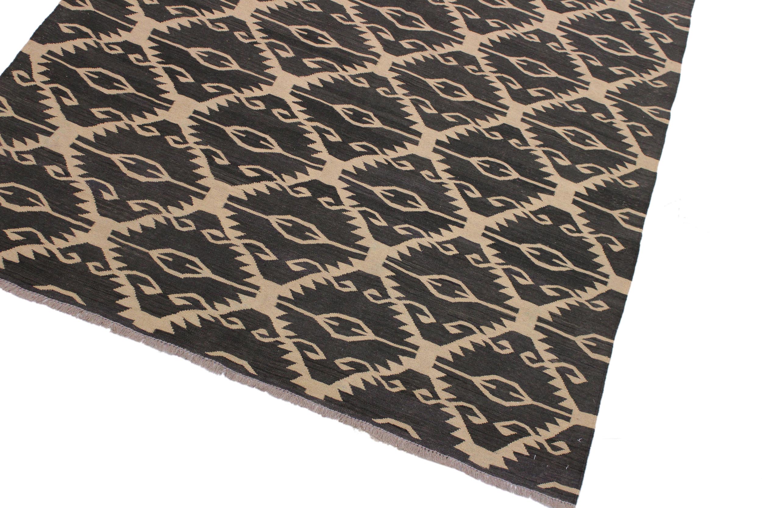 handmade Modern Kilim Black Ivory Hand-Woven RECTANGLE 100% WOOL area rug 6 x 8