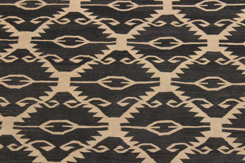 handmade Modern Kilim Black Ivory Hand-Woven RECTANGLE 100% WOOL area rug 6 x 8