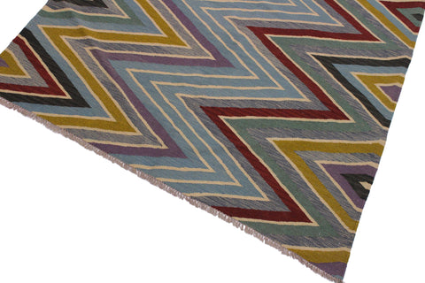 handmade Modern Kilim Grey Red Hand-Woven RECTANGLE 100% WOOL area rug 5x7