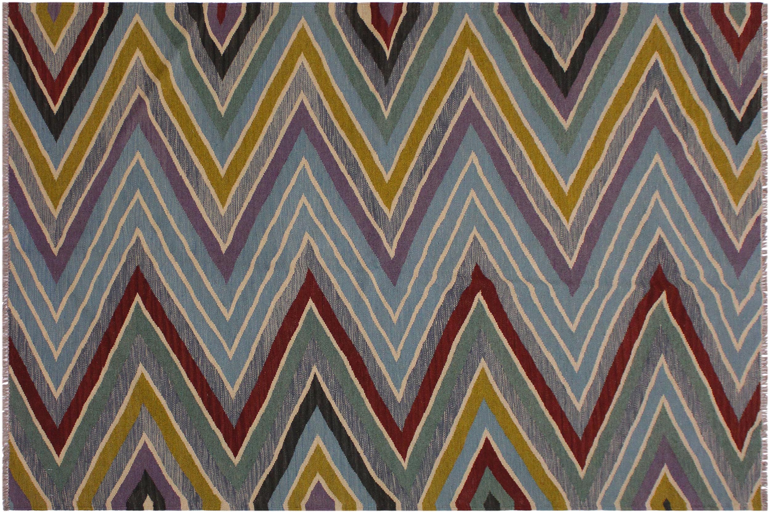 handmade Modern Kilim Grey Red Hand-Woven RECTANGLE 100% WOOL area rug 5x7