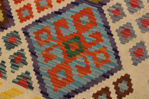 handmade Geometric Kilim Ivory Red Hand-Woven RECTANGLE 100% WOOL area rug 6 x 8