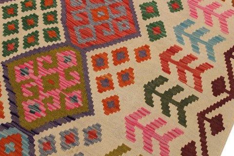 handmade Geometric Kilim Ivory Red Hand-Woven RECTANGLE 100% WOOL area rug 6 x 8