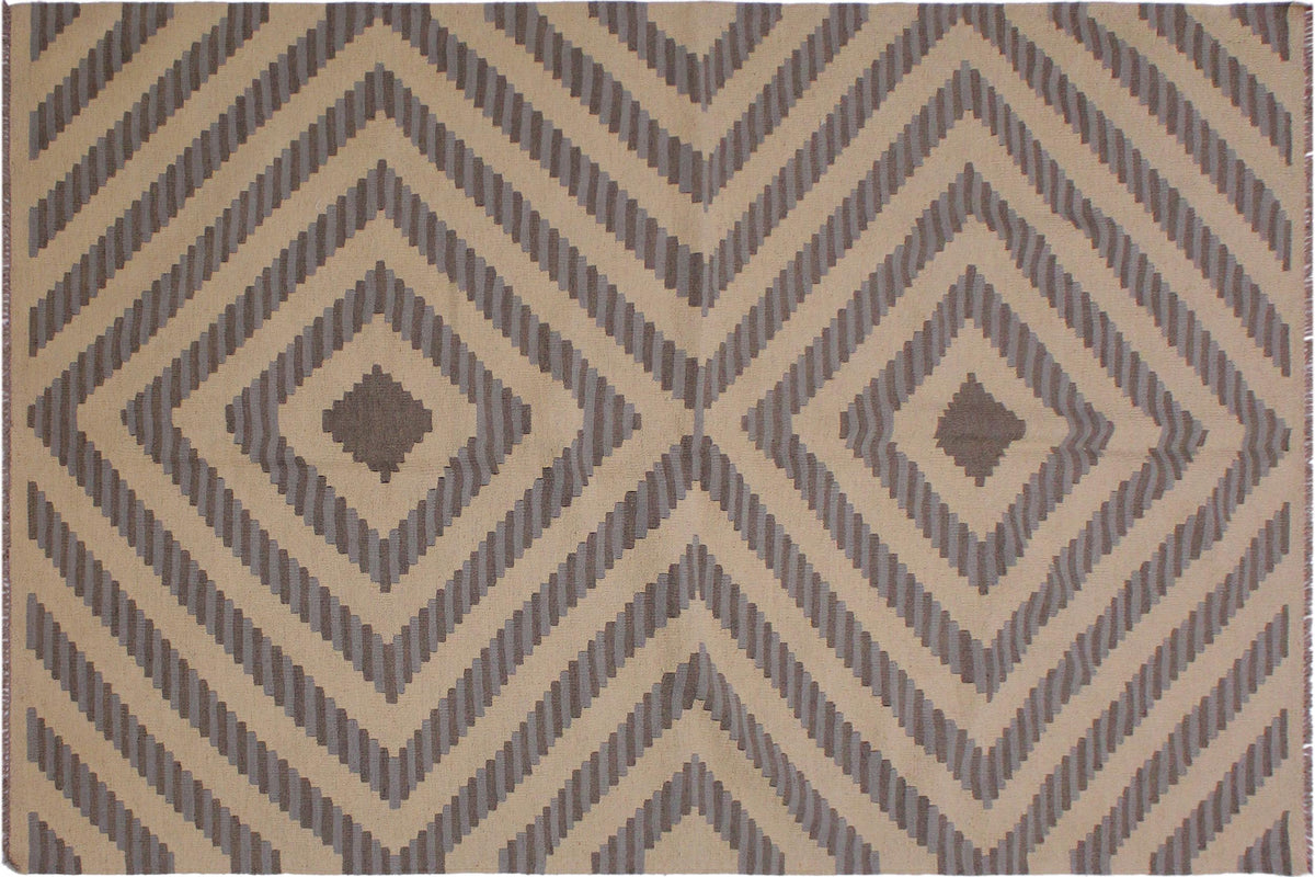 handmade Modern Kilim Ivory Grey Hand-Woven RECTANGLE 100% WOOL area rug 5x7
