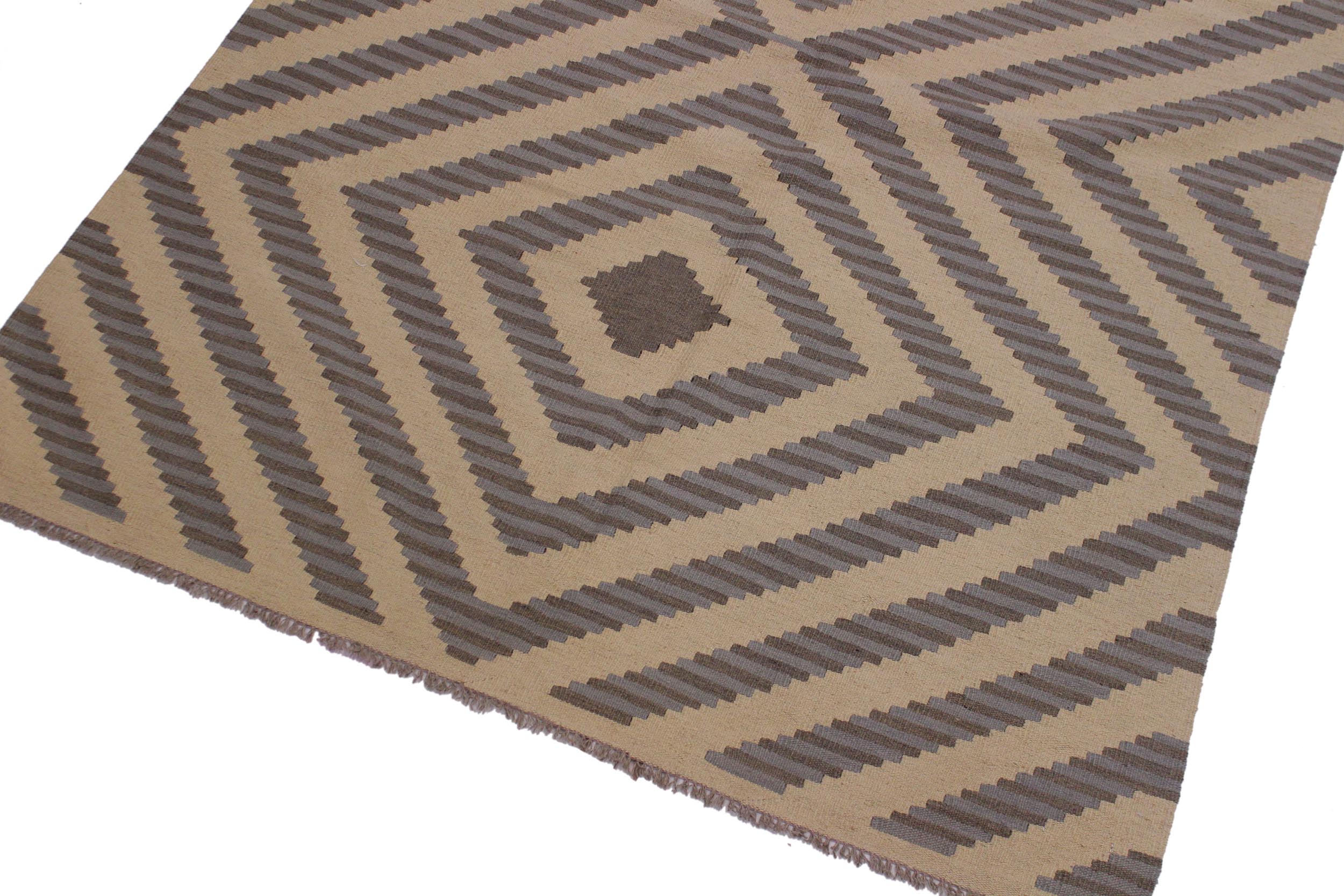 handmade Modern Kilim Ivory Grey Hand-Woven RECTANGLE 100% WOOL area rug 5x7