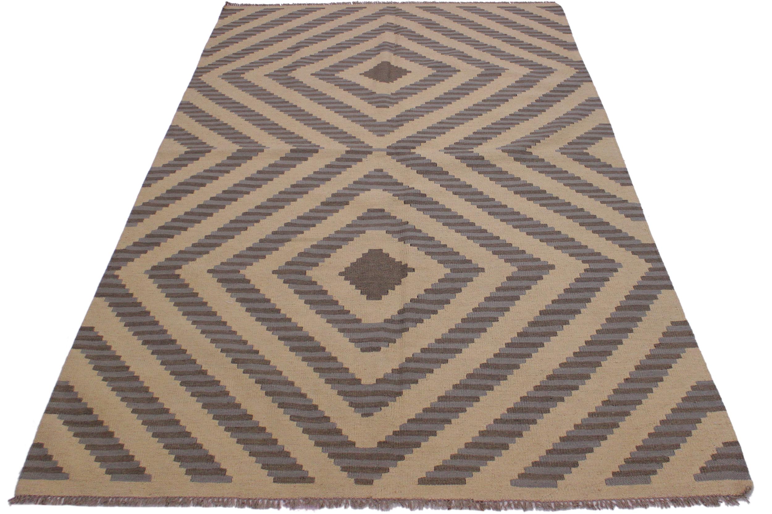 handmade Modern Kilim Ivory Grey Hand-Woven RECTANGLE 100% WOOL area rug 5x7