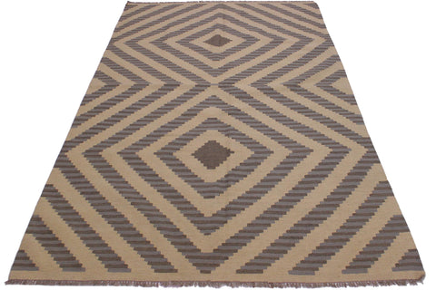 handmade Modern Kilim Ivory Grey Hand-Woven RECTANGLE 100% WOOL area rug 5x7