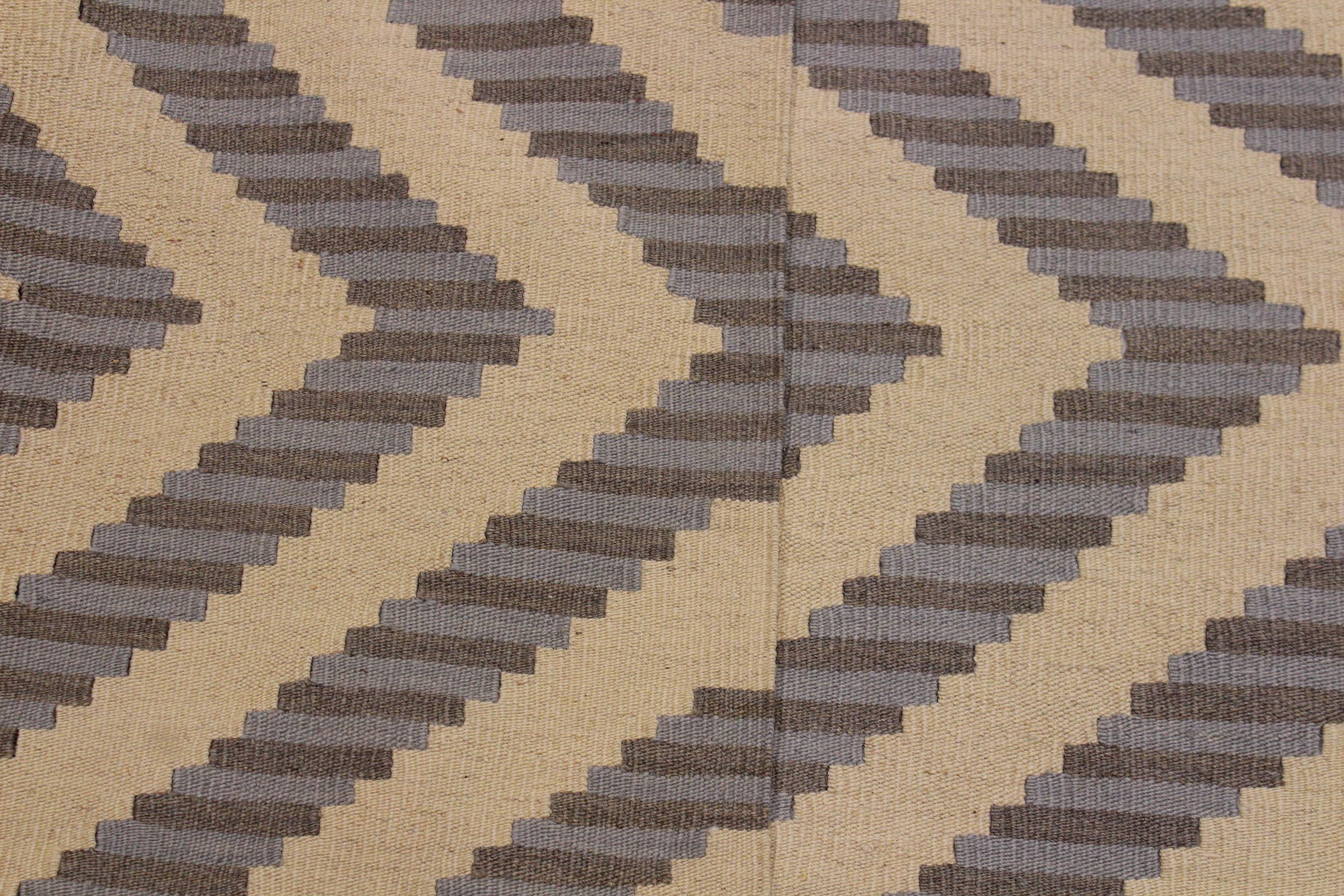 handmade Modern Kilim Ivory Grey Hand-Woven RECTANGLE 100% WOOL area rug 5x7