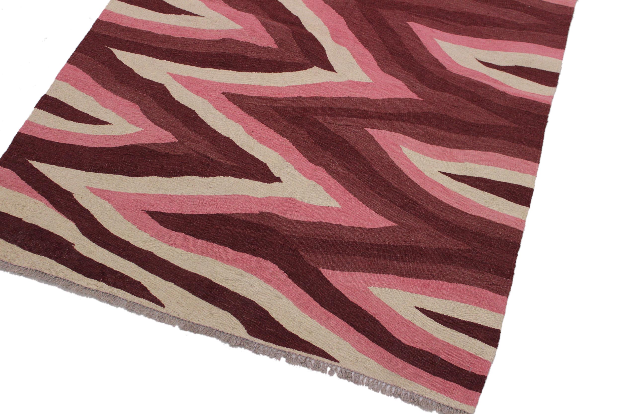 handmade Modern Kilim Red Pink Hand-Woven RECTANGLE 100% WOOL area rug 4x6