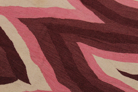 handmade Modern Kilim Red Pink Hand-Woven RECTANGLE 100% WOOL area rug 4x6