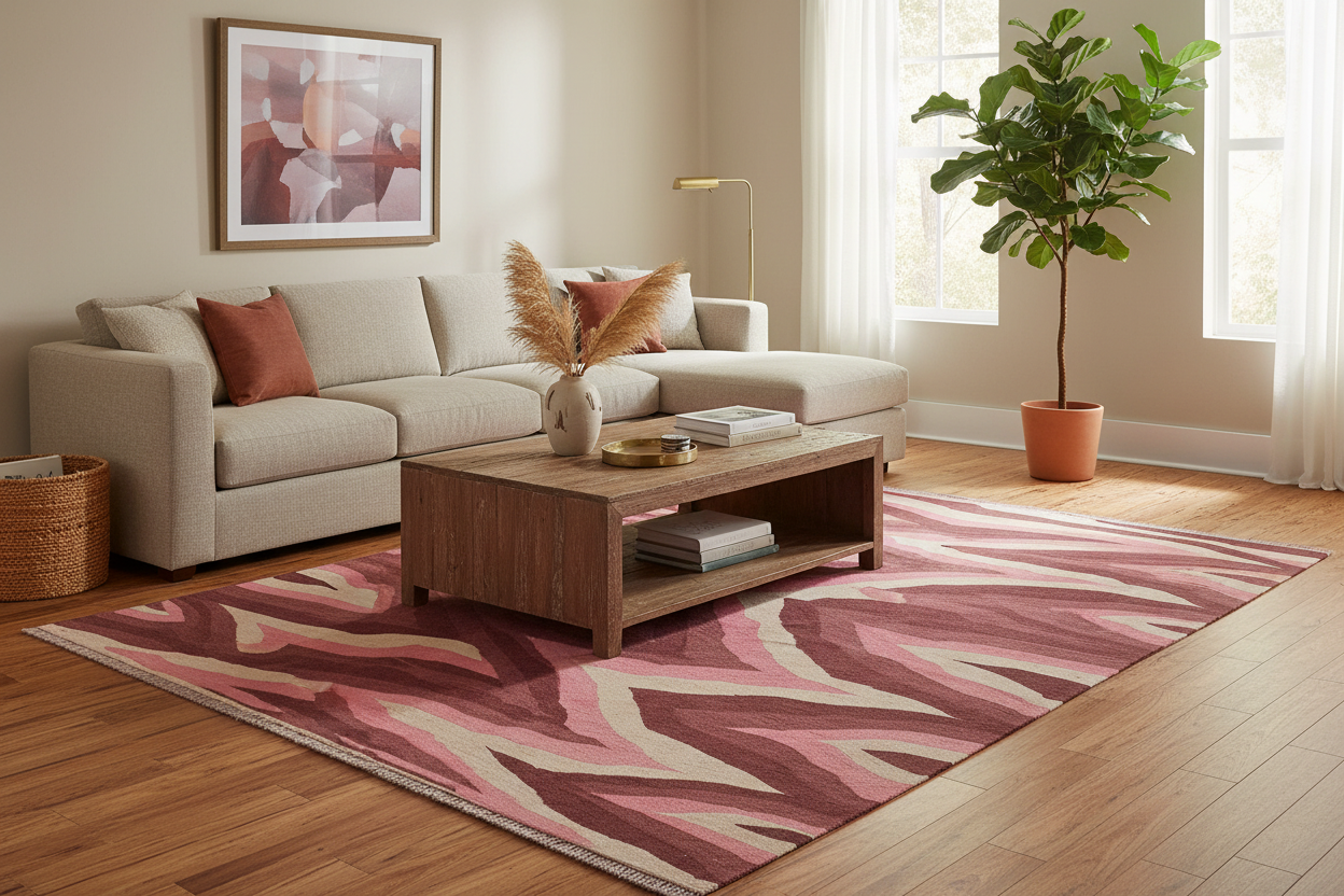 handmade Modern Kilim Red Pink Hand-Woven RECTANGLE 100% WOOL area rug 4x6