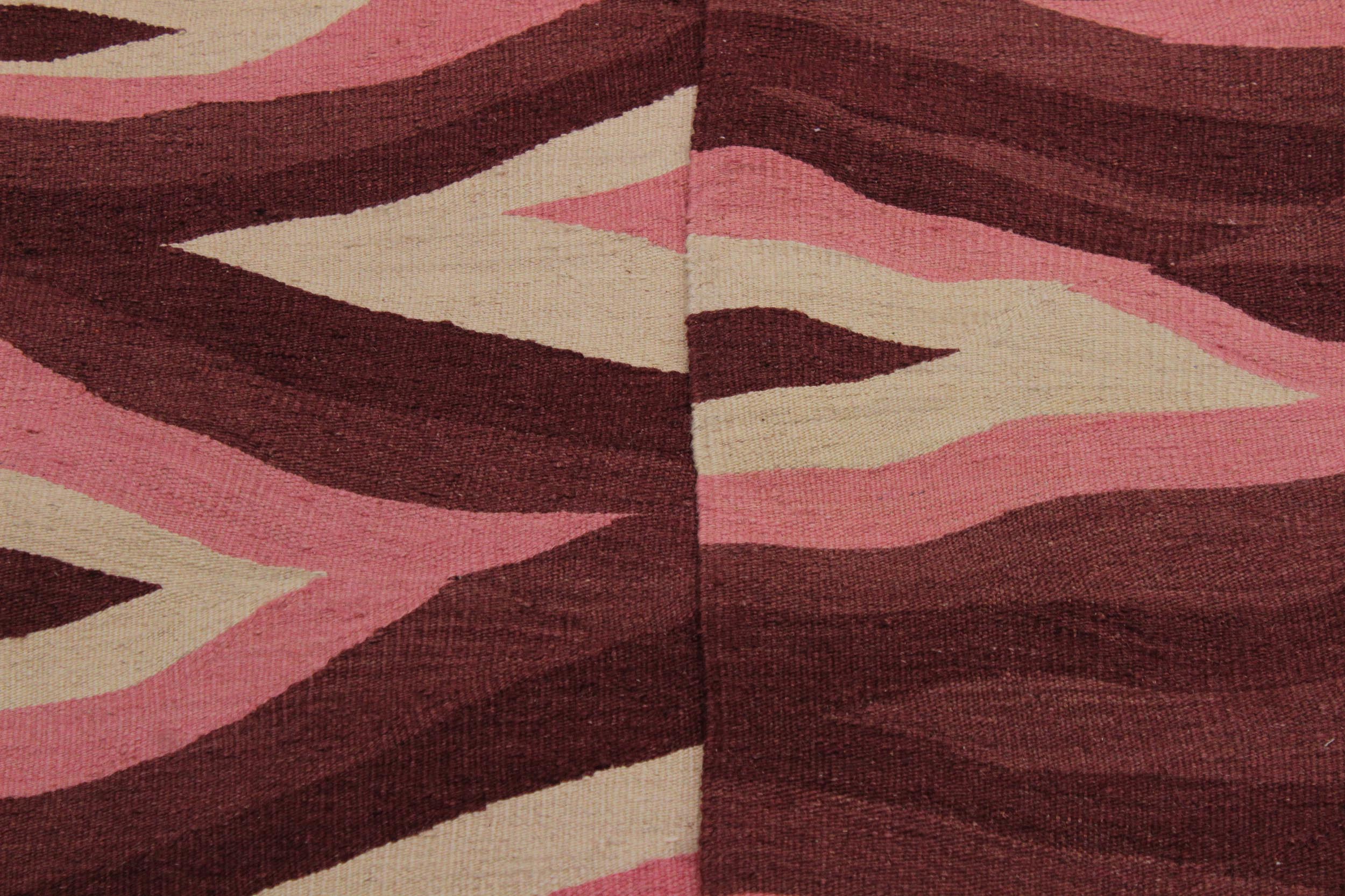 handmade Modern Kilim Red Pink Hand-Woven RECTANGLE 100% WOOL area rug 4x6